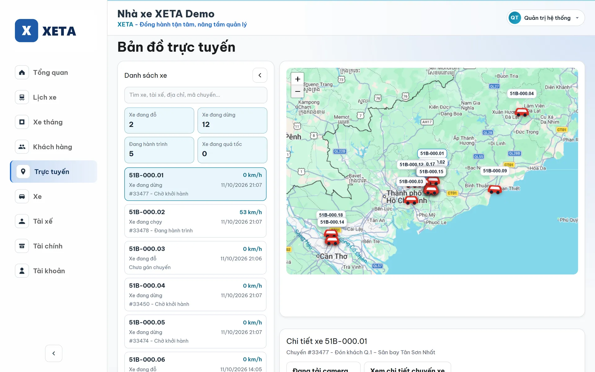 Bản đồ GPS trực tuyến trong phần mềm quản lý nhà xe XETA